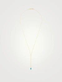 18K Gold Marquise Lariat Necklace With Diamonds and Turquoise