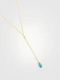 18K Gold Marquise Lariat Necklace With Diamonds and Turquoise