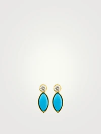 18K Gold Marquise Stud Earrings With Diamonds And Turquoise
