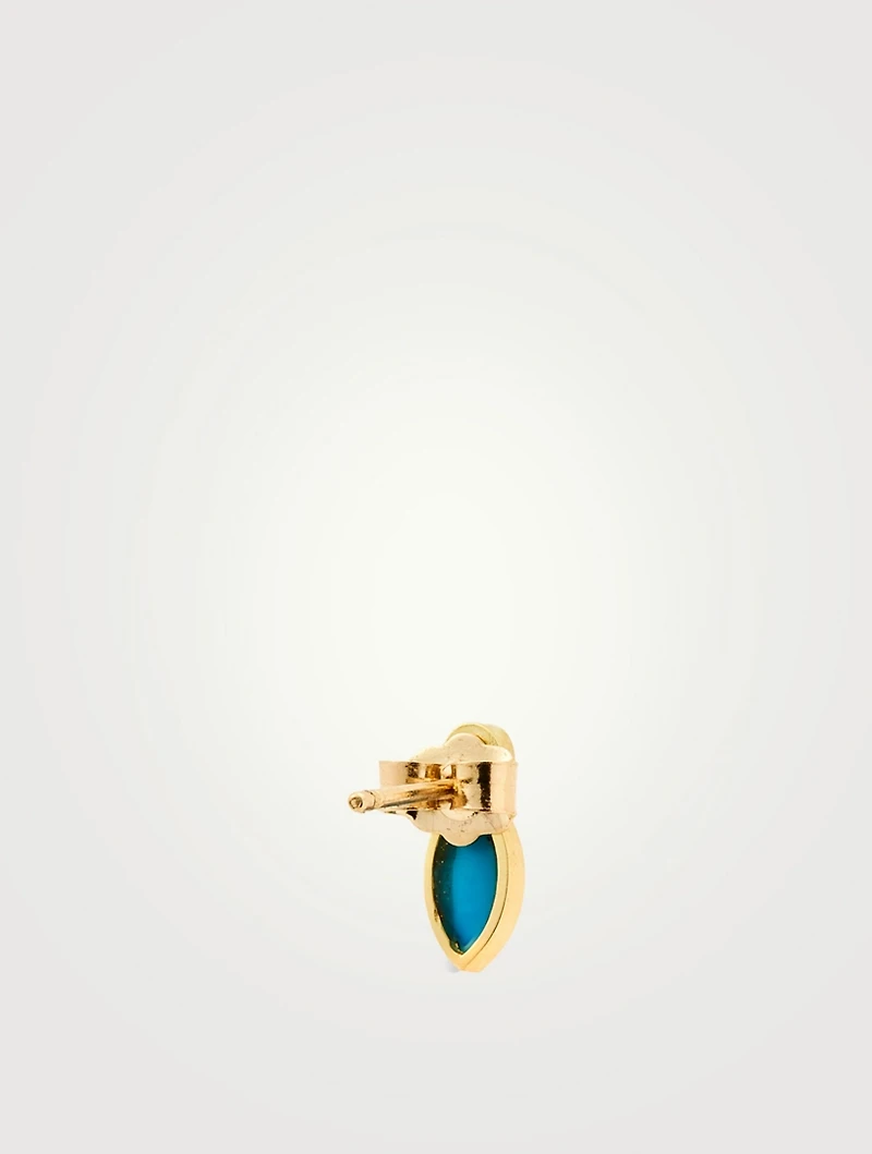 18K Gold Marquise Stud Earrings With Diamonds And Turquoise