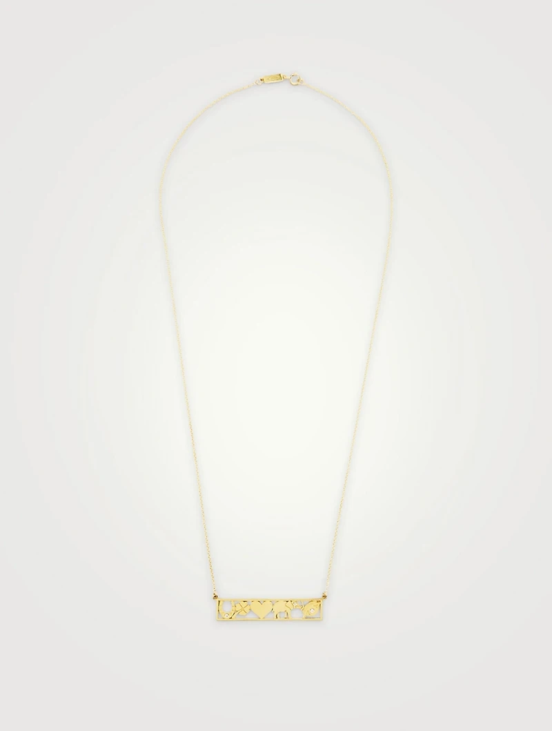 18K Gold Good Luck Bar Necklace With Diamonds