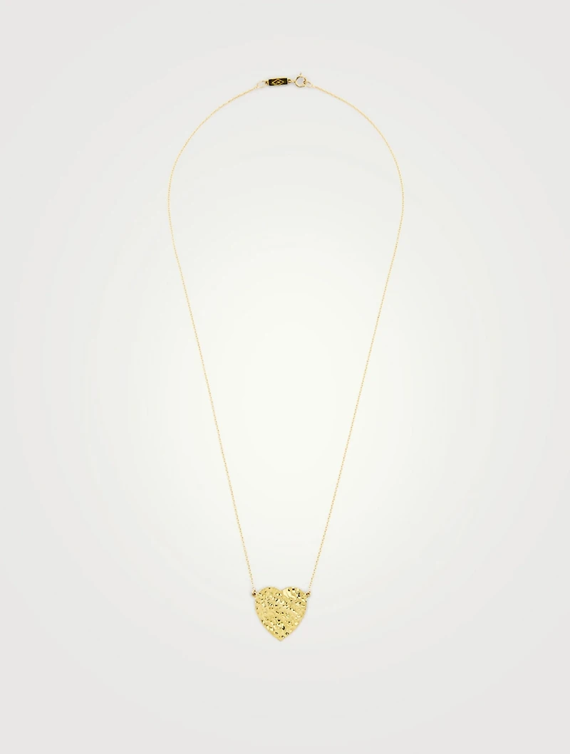 18K Gold Hammered Heart Necklace