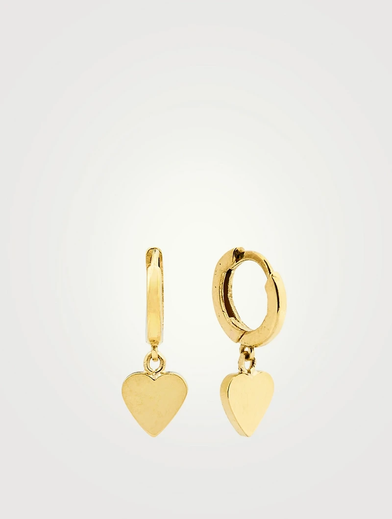 Mini 18K Gold Huggie Earrings With Heart Drop