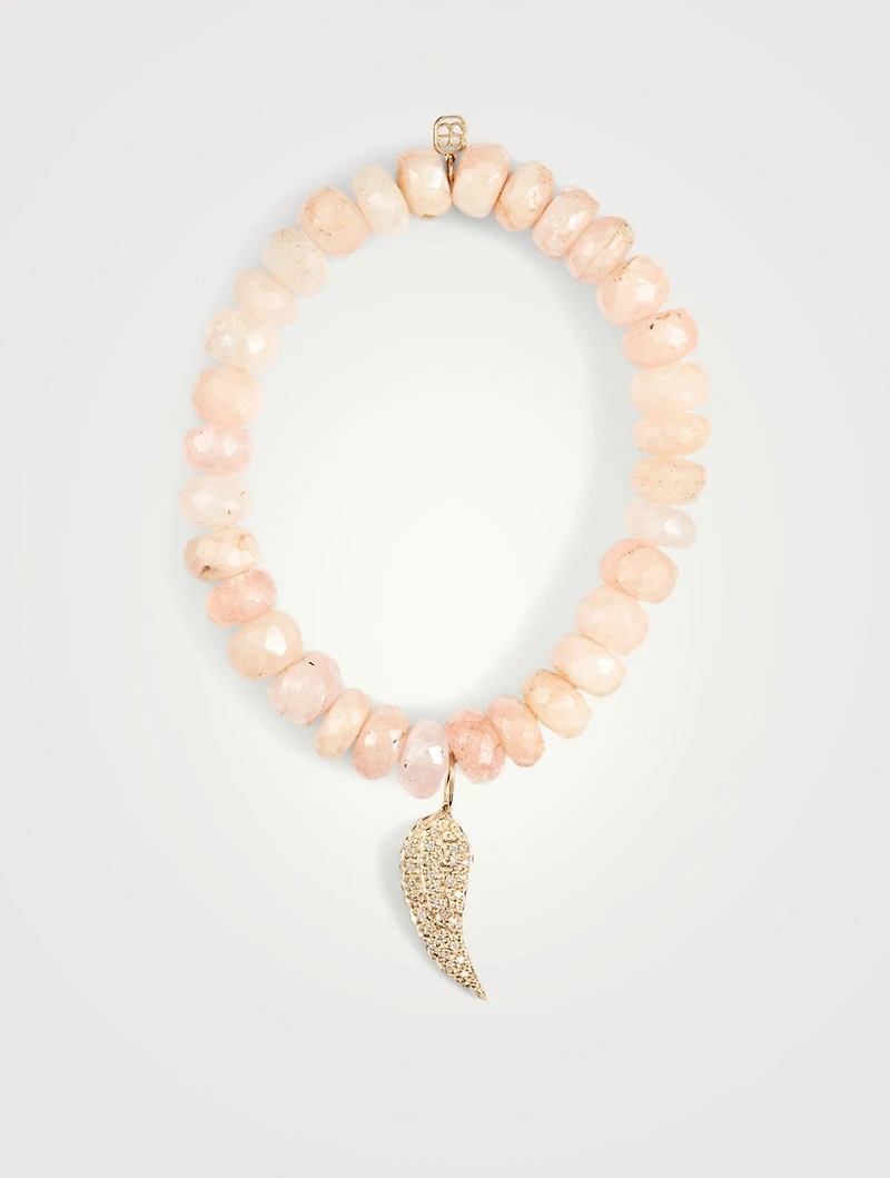 Beaded Bracelet With 14K Gold Diamond Wing Charm