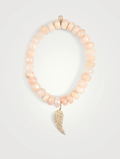 Beaded Bracelet With 14K Gold Diamond Wing Charm