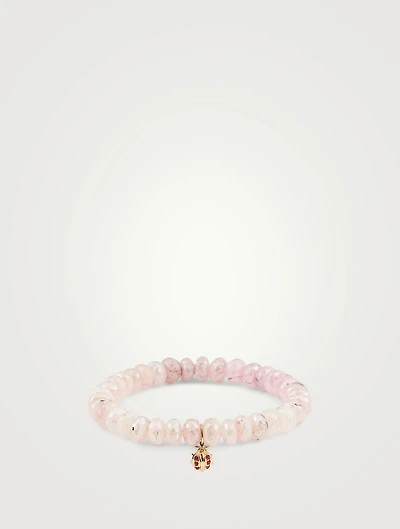Grapholite Beaded Bracelet With 14K Gold Diamond And Ruby Ladybug Charm