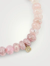 Grapholite Beaded Bracelet With 14K Gold Diamond And Ruby Ladybug Charm