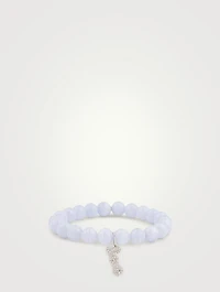 Agate Beaded Bracelet With 14K White Gold Diamond Love Charm