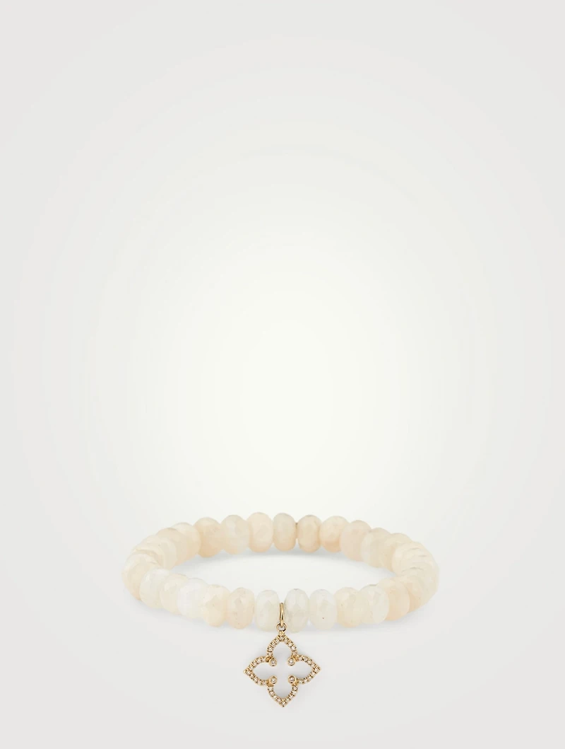 Moonstone Beaded Bracelet With 14K Gold Diamond Star Charm