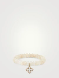 Moonstone Beaded Bracelet With 14K Gold Diamond Star Charm