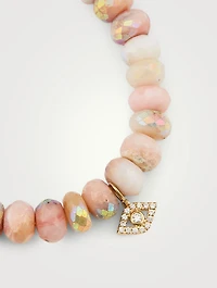Opal Beaded Bracelet With 14K Gold Diamond Evil Eye Charm