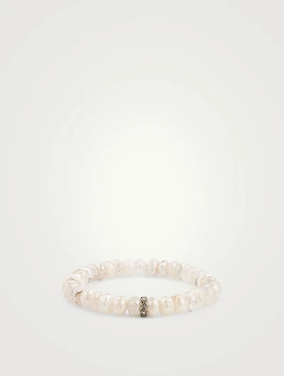 Grapholite Beaded Bracelet With 14K White Gold Diamond Rondelle Charm