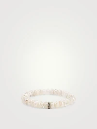 Grapholite Beaded Bracelet With 14K White Gold Diamond Rondelle Charm