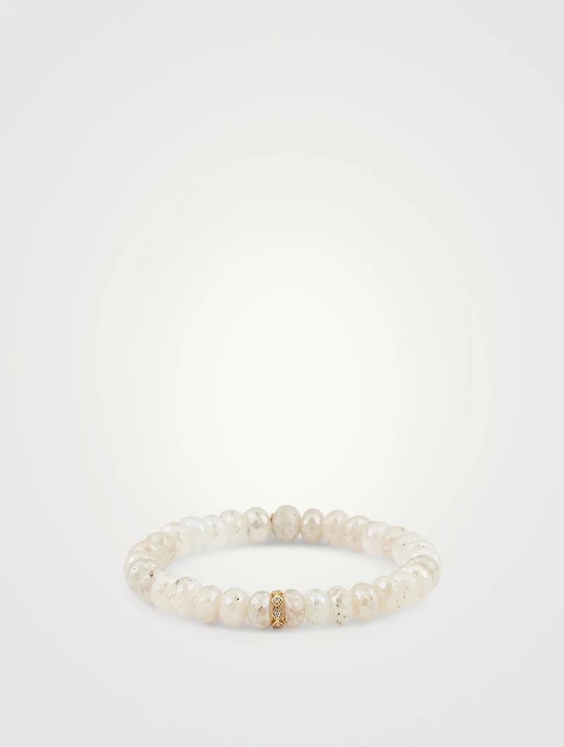 Grapholite Beaded Bracelet With 14K White And Yellow Gold Diamond Rondelle Charm