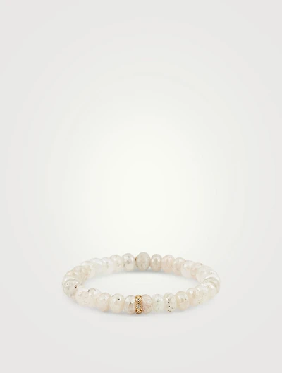 Grapholite Beaded Bracelet With 14K White And Yellow Gold Diamond Rondelle Charm