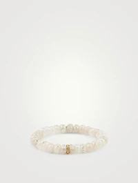 Grapholite Beaded Bracelet With 14K White And Yellow Gold Diamond Rondelle Charm