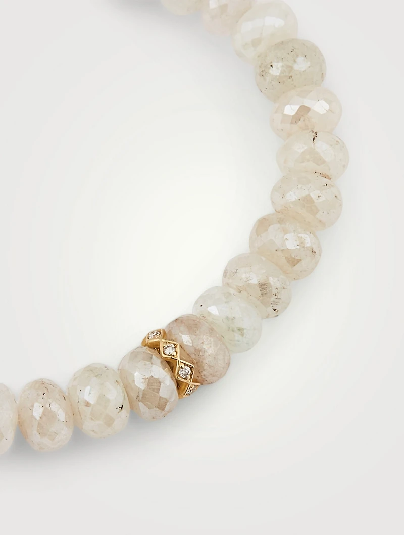 Grapholite Beaded Bracelet With 14K White And Yellow Gold Diamond Rondelle Charm