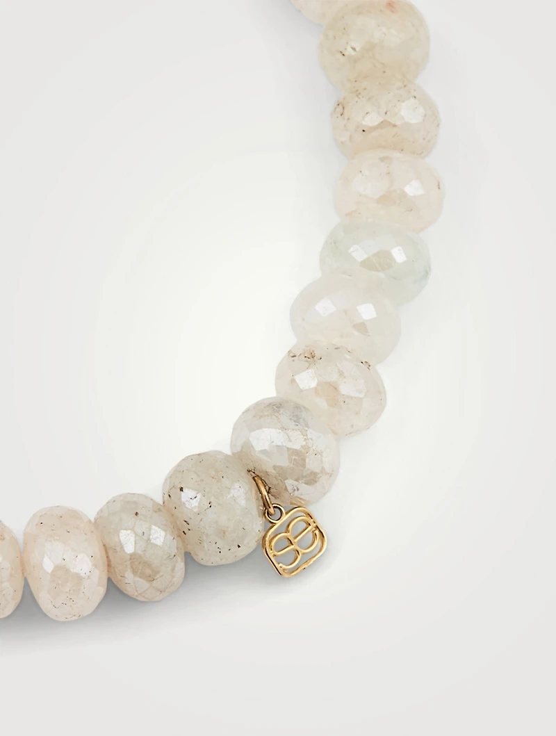 Grapholite Beaded Bracelet With 14K White And Yellow Gold Diamond Rondelle Charm
