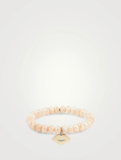 Moonstone Beaded Bracelet With 14K Gold Lips Charm