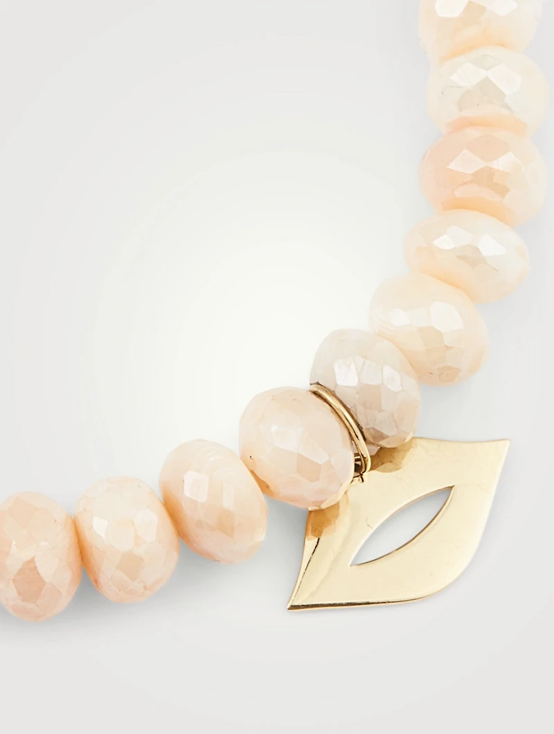 Moonstone Beaded Bracelet With 14K Gold Lips Charm