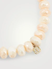 Moonstone Beaded Bracelet With 14K Gold Lips Charm