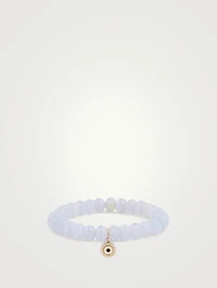 Chalcedony Beaded Bracelet With 14K Gold Diamond Evil Eye Charm