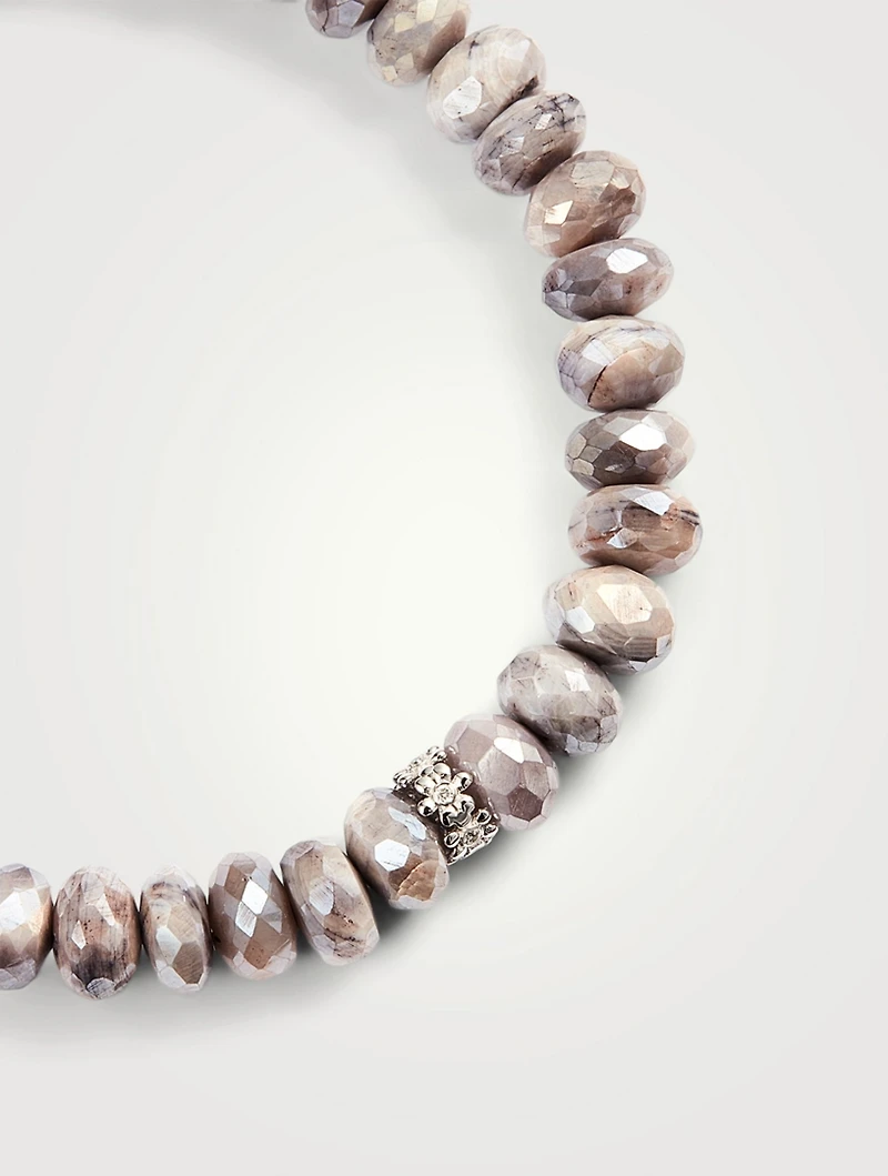 Moonstone Beaded Bracelet With 14K White Gold Diamond Charm