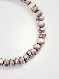 Moonstone Beaded Bracelet With 14K White Gold Diamond Charm