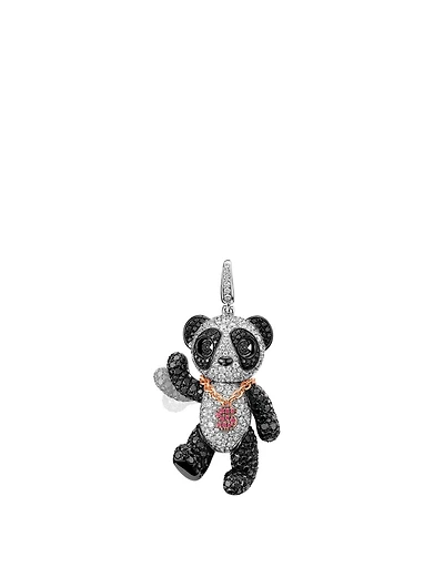 Large Neko Bo Bo 18K White Gold Pendant With Diamonds And Rubies