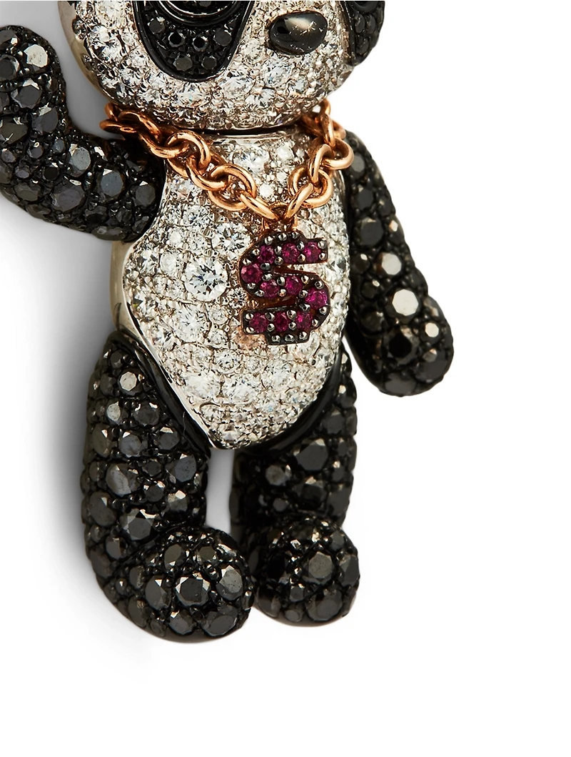 Large Neko Bo Bo 18K White Gold Pendant With Diamonds And Rubies