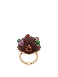 Wood Globe Ring With Multicolour Stones