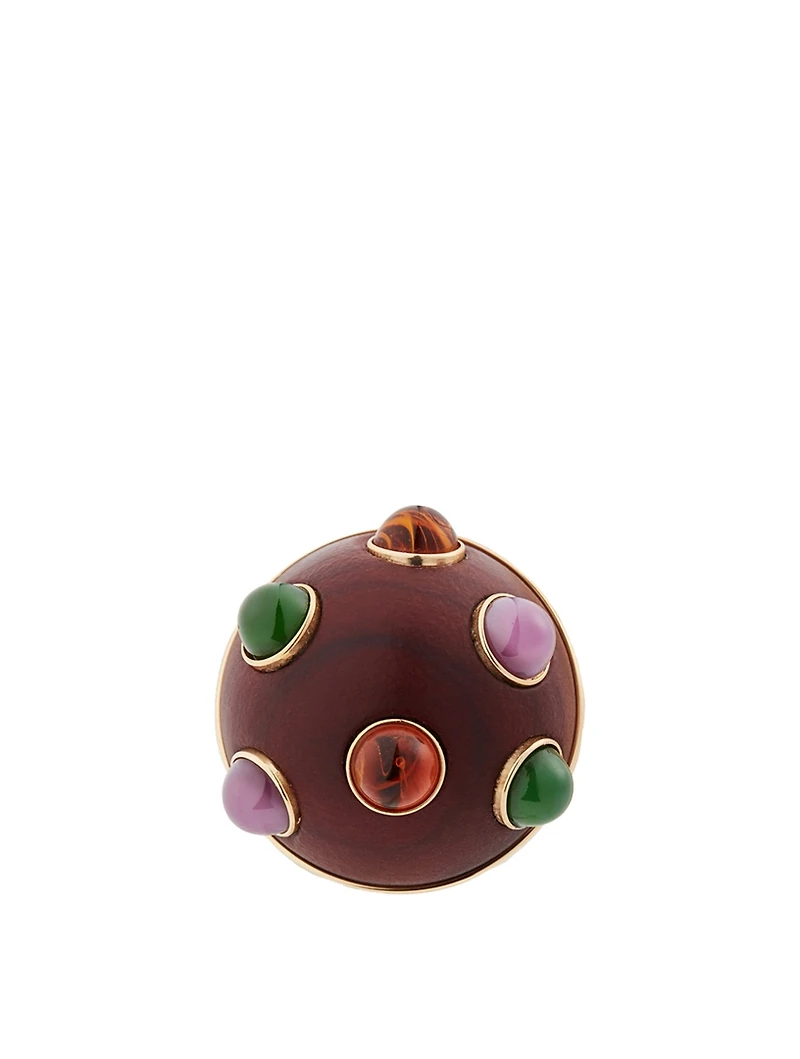Wood Globe Earring With Multicolour Stones