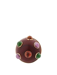 Wood Globe Earring With Multicolour Stones