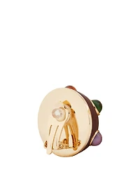 Wood Globe Earring With Multicolour Stones