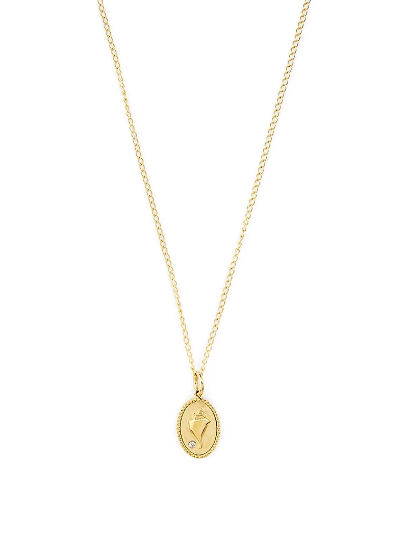 Conch Shell  10K Gold Diamond Pendant Necklace