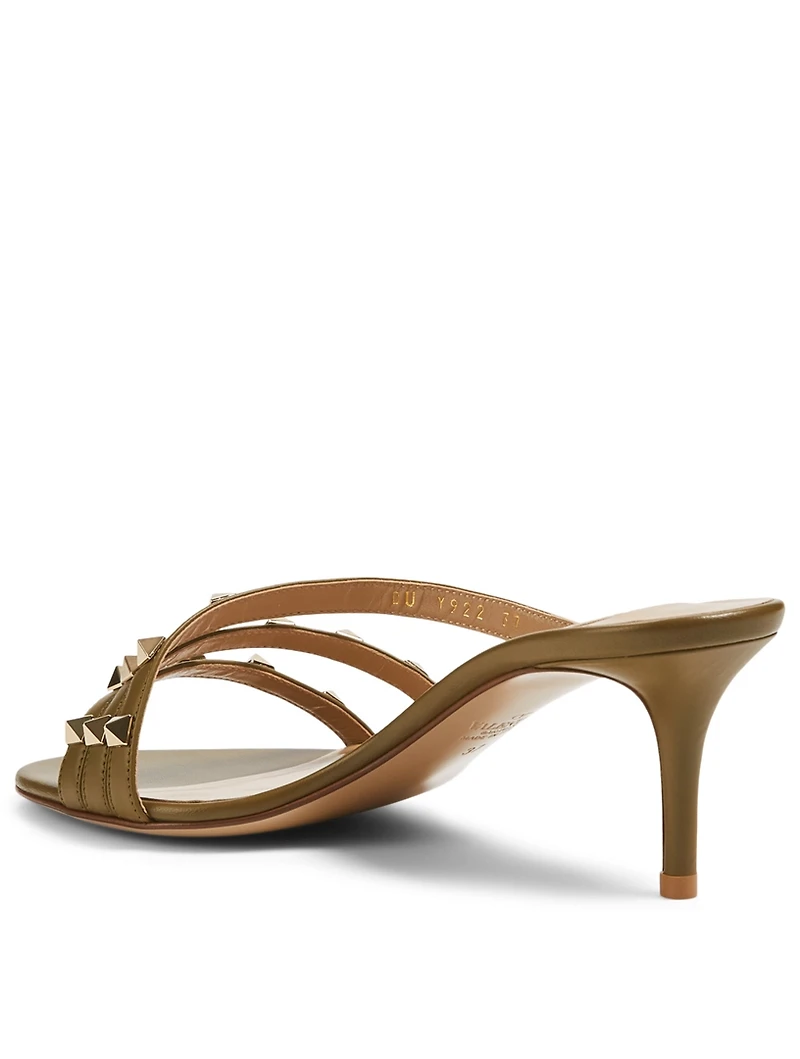 Rockstud Leather Heeled Slide Sandals