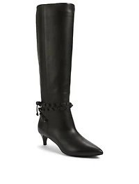 Rockstud Leather Heeled Knee-High Boots
