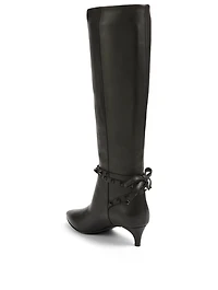 Rockstud Leather Heeled Knee-High Boots