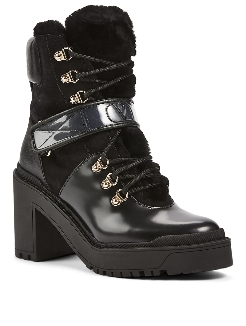 VLOGO Shearling Heeled Combat Boots