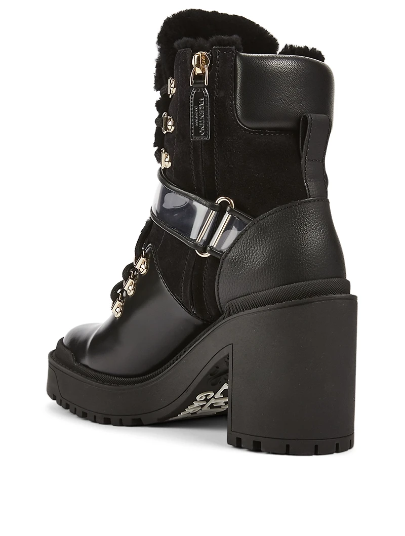 VLOGO Shearling Heeled Combat Boots