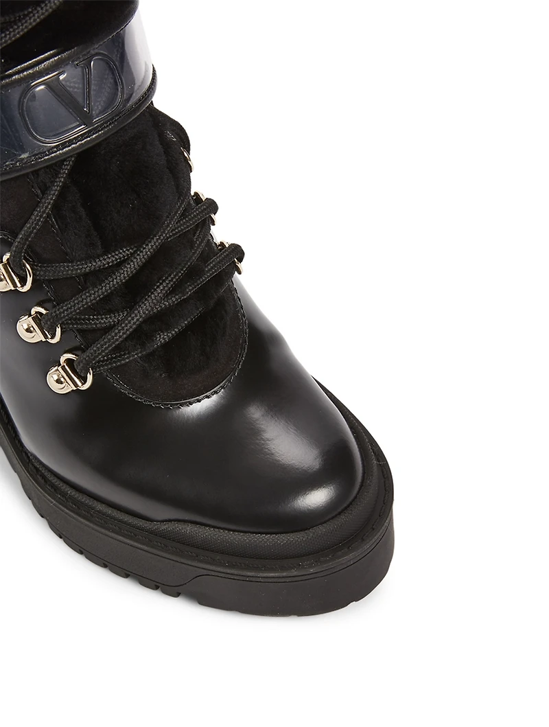 VLOGO Shearling Heeled Combat Boots