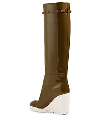 White Wave Patent Leather Wedge Knee-High Boots