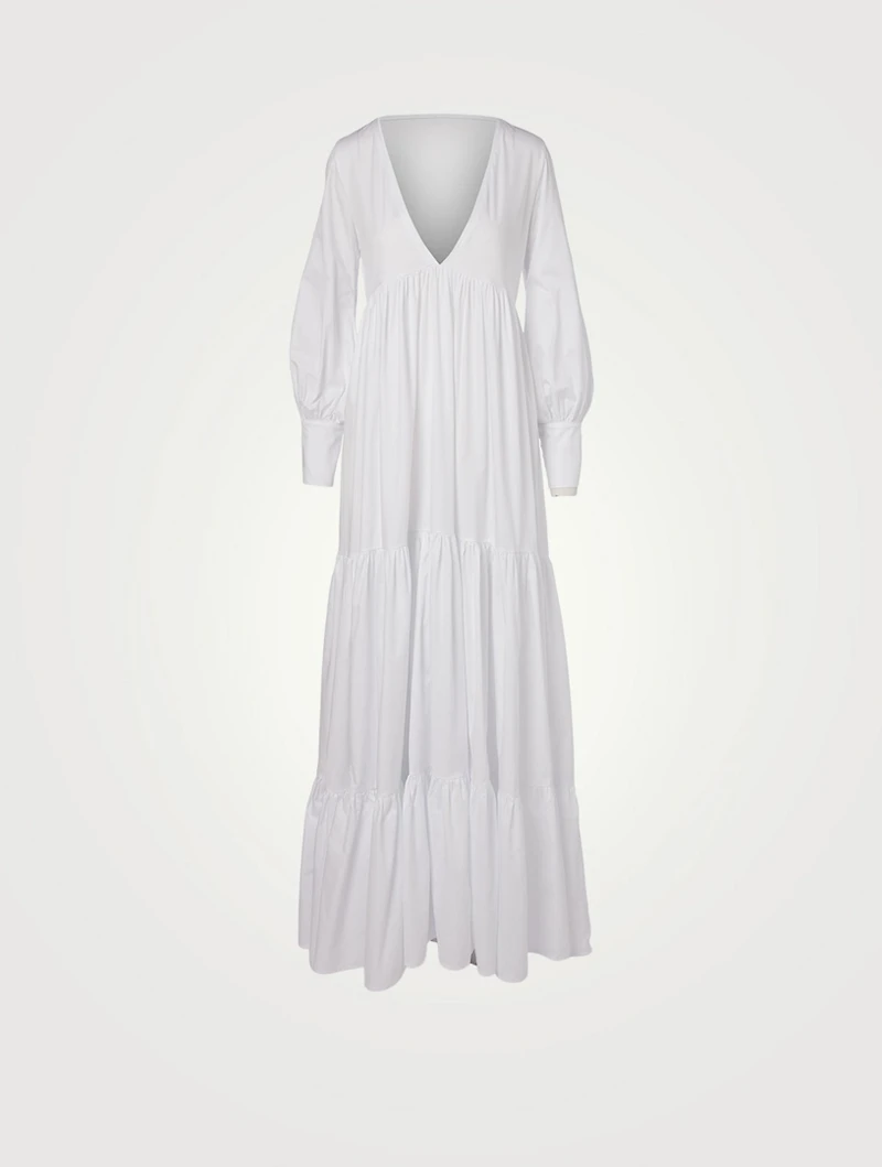 Circle Cotton Satin Long-Sleeve Maxi Dress