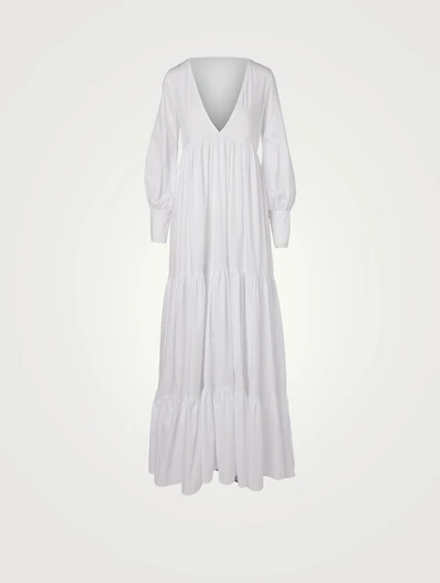 Circle Cotton Satin Long-Sleeve Maxi Dress
