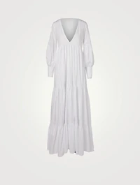 Circle Cotton Satin Long-Sleeve Maxi Dress