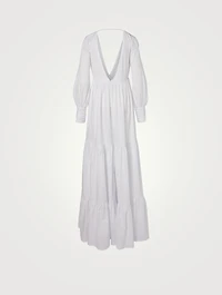 Circle Cotton Satin Long-Sleeve Maxi Dress