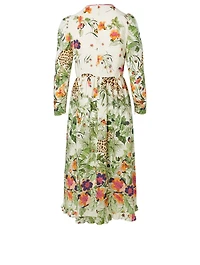 Silk Midi Dress Jungle Print
