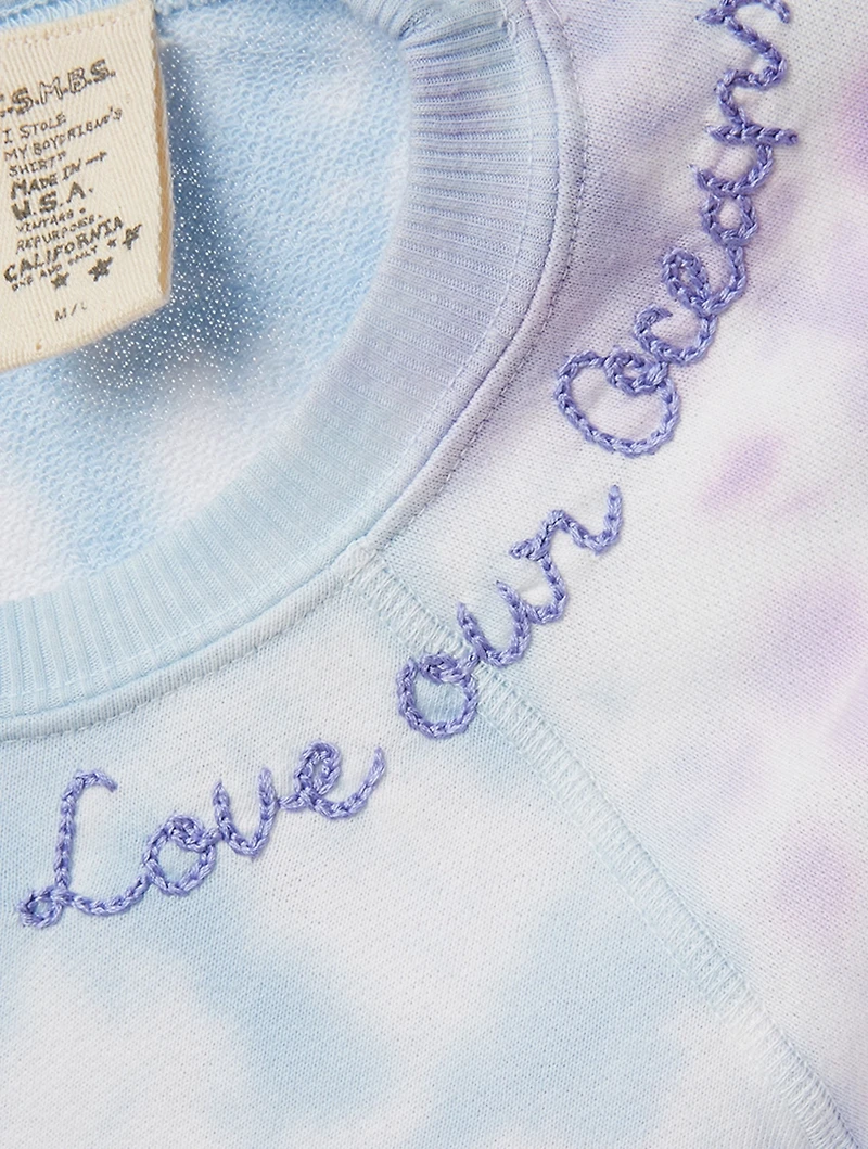 Coachella "Love Our Oceans" Crewneck Sweatshirt Tie Dye Swirl