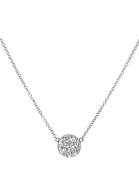 14K White Gold Disc Necklace With Diamonds
