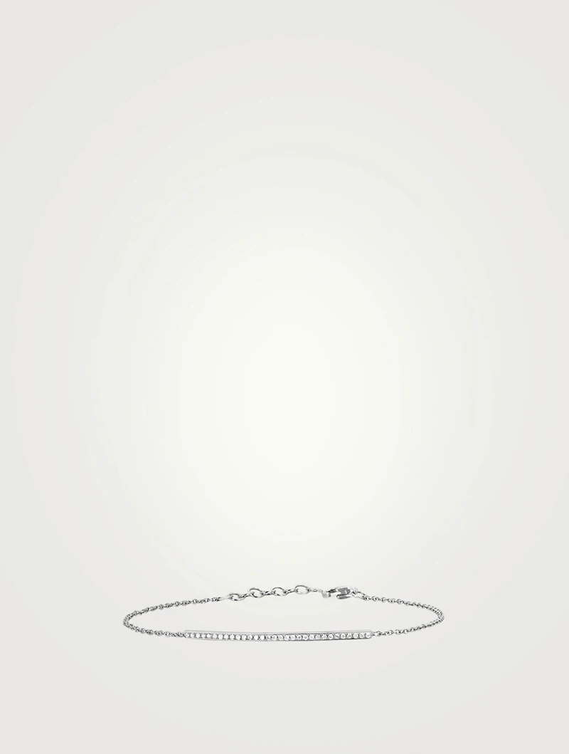 14K White Gold Bar Bracelet With Diamonds